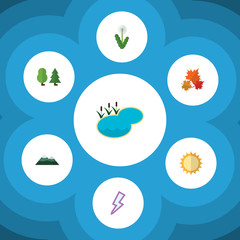 Flat Icon Ecology Set Of Canadian, Peak, Floral And Other Vector Objects. Also Includes Flower, Pond, Floral Elements.