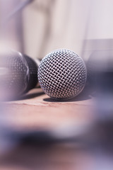 Obraz premium Soft focus with conference room microphone.