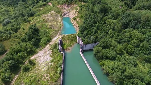 Reservoir near river in mountains