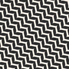 Vector seamless pattern, curly diagonal zig zag lines. Simple wavy stripes. Zigzag monochrome texture. Abstract repeat background. Design for prints, decor, package, textile, furniture, linens, cloth