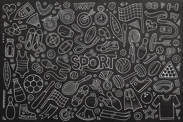 Doodle cartoon set of Sport objects and symbols