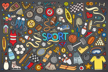 Obraz premium Doodle cartoon set of Sport objects and symbols
