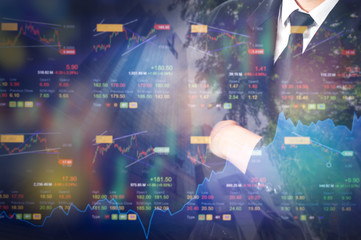 Stock market digital graph chart on LED display concept. A large display of daily stock market price and quotation. Indicator financial forex trade education background.