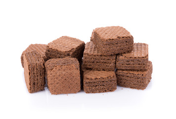 Wafers cubes with chocolate isolated on white background