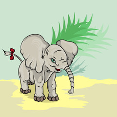 Little elephant with a bow on its tail