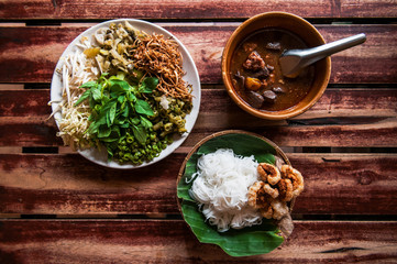 Thai rice noodle or vermicelli with northern style curry