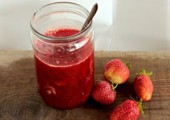 A jar of strawberry jam