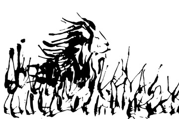 Lion on nature silhouette isolated on a white backgrounds vector illustration