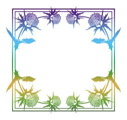 Obraz premium Decorative gradient frame with thistle silhouette. Raster clip art.