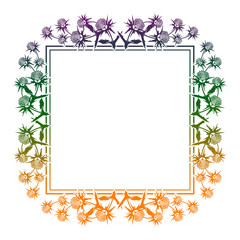 Decorative gradient frame with thistle silhouette. Raster clip art.