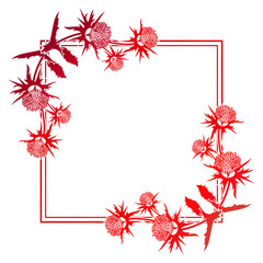 Decorative gradient frame with thistle silhouette. Raster clip art.