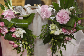 Close up of a gorgeous flower bouquet, christening time