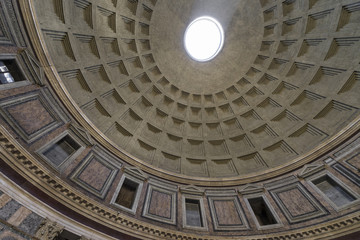 Pantheon in Rome. Inside view.  Ray of sunlight passing through