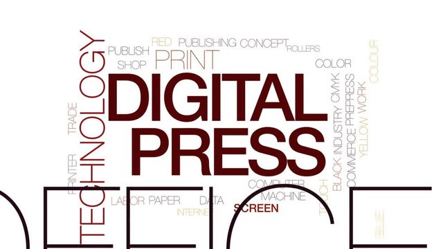 Digital press animated word cloud, text design animation. Kinetic typography.