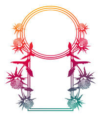Obraz premium Decorative gradient frame with thistle silhouette. Raster clip art.
