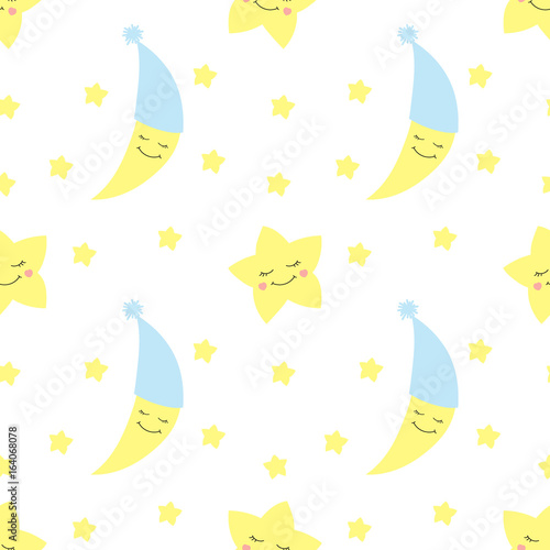 Cute Baby Half Moon Pattern Vector Seamless Kids Print With