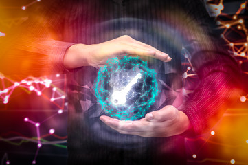 Cyber security concept businessman Lock on digital screen, contrast, virtual screen with a consultant doing presentation in the background Closed Padlock on digital, cyber security, key WannaCrypt