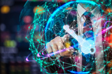 Cyber security concept businessman Lock on digital screen, contrast, virtual screen with a consultant doing presentation in the background Closed Padlock on digital, cyber security, key WannaCrypt