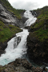 The Kjosfoss waterfall along the Flamsbana, the railway track from Flam to Myrdal