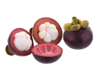 Mangosteens Queen of fruits, ripe mangosteen fruit isolated on white background