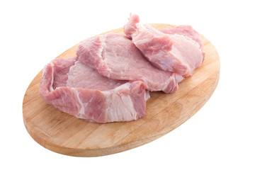 Pieces of pork meat, Sliced raw pork meat isolated on white background