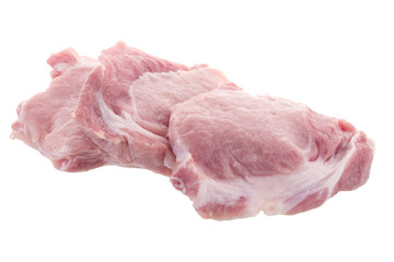 Pieces of pork meat, Sliced raw pork meat isolated on white background