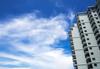 High-rise building and bright blue sky