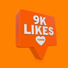 9 thousand likes orange internet social media subscriber banner.