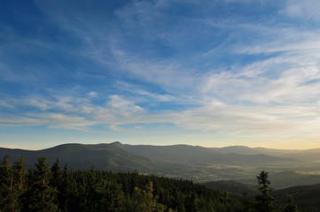Fototapeta premium Mountain valley at sunset.