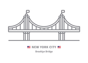 New York City icon with Brooklyn Bridge and US flag