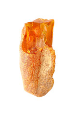 Amber. Natural piece of Baltic amber elongated shape on a white background. A beautiful mineral....