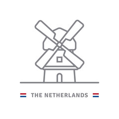 The Netherlands icon with dutch windmill and flag