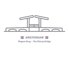 Fototapeta premium Amsterdam icon with skinny bridge and dutch flag