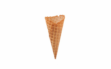 Empty ice cream cone on white background