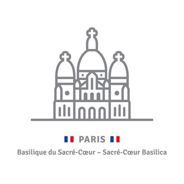 Paris icon with Sacre-Coeur basilica and flag
