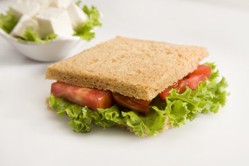 Lettuce, Cheese and Potato Salad Sandwich on Toasted Brown Bread