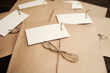 envelope from kraft paper on a wooden table