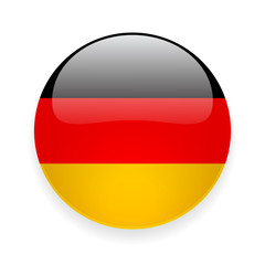 Obraz premium Round glossy icon with national flag of Germany on white background