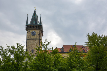 The town hall of Prague, Czech Republic on a cloudy day