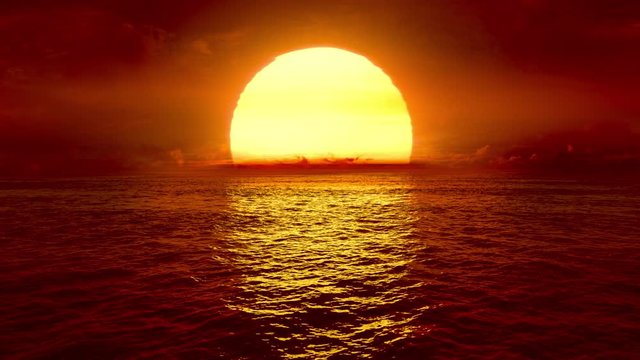 Fantasy sunset over seamlessly looped ocean. 