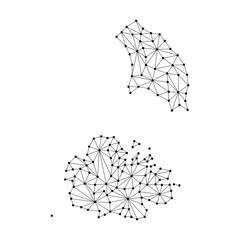Antigua and Barbuda map of polygonal mosaic lines network, rays and dots vector illustration.