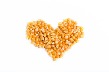 yellow dried corn in heart shape