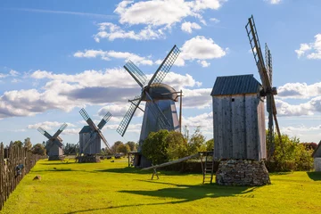 Photo sur Plexiglas Moulins Traditional wooden windmills of Saaremaa island, Estonia. Sunny autumn day.