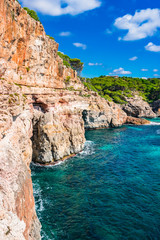 Fototapeta na wymiar Beautiful rocky coast Majorca island seaside, Spain Mediterranean Sea