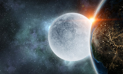 Moon and Earth planet