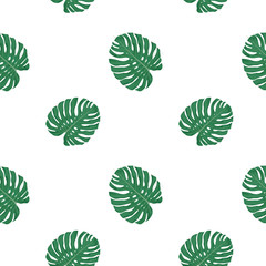 Exotic seamless pattern. Vector illustration of tropical plant leaves on a dark background