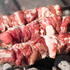 not fried skewers of raw meat on the grill