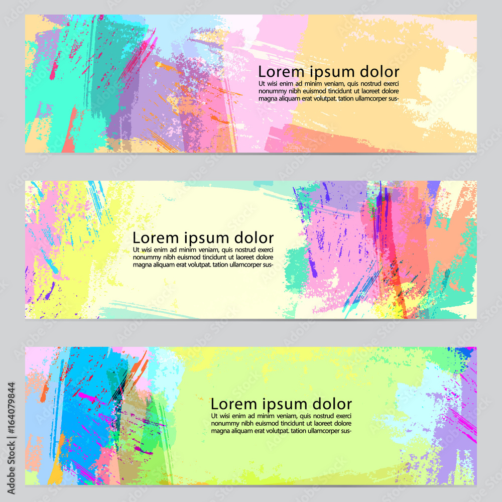 Poster set of three vector hand drawn abstract horizontal banners. cool painted vector backgrounds. set of 