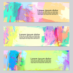 Set of three vector hand drawn abstract horizontal banners. Cool painted vector backgrounds. Set of hand painted designs.
