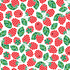 Seamless nature pattern with stylized  raspberries.